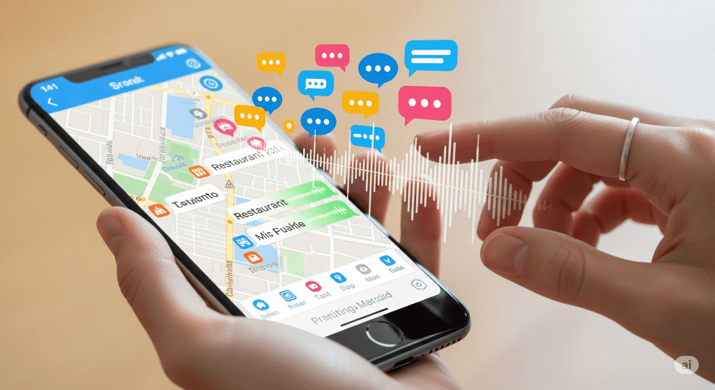 A person using voice search on a smartphone, illustrating the importance of voice search optimization for SEO in 2025.